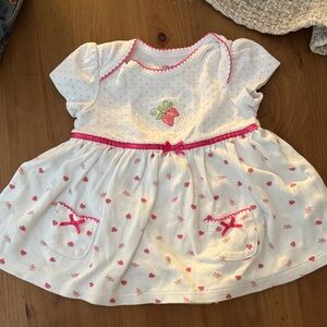 Little Me White Dress with Pink Strawberry Accents